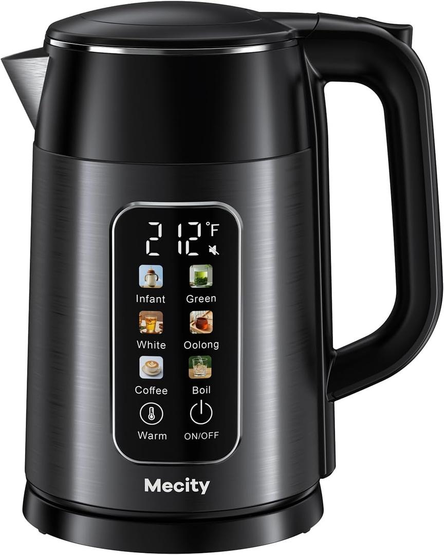 Mecity Electric Kettle 1.7L Touch Screen Temperature Control Water Boiler, No Plastic Contact with Water. 6 Preset Temperature Programs, 2 Hours Keep Warm, Dark Grey