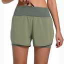 Ksmien Women's 2 in 1 Running Shorts - Lightweight Athletic Workout Gym Yoga Shorts Liner with Phone Pockets (Green, XL)