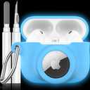2 in 1 Silicone Case Compatible with AirPods Pro 3 and AirTag 2/1, Shockproof Protective Case Cover for AirPods Pro 3rd Generation 2025 with Cleaner Kit & Carabiner (Glow Blue)