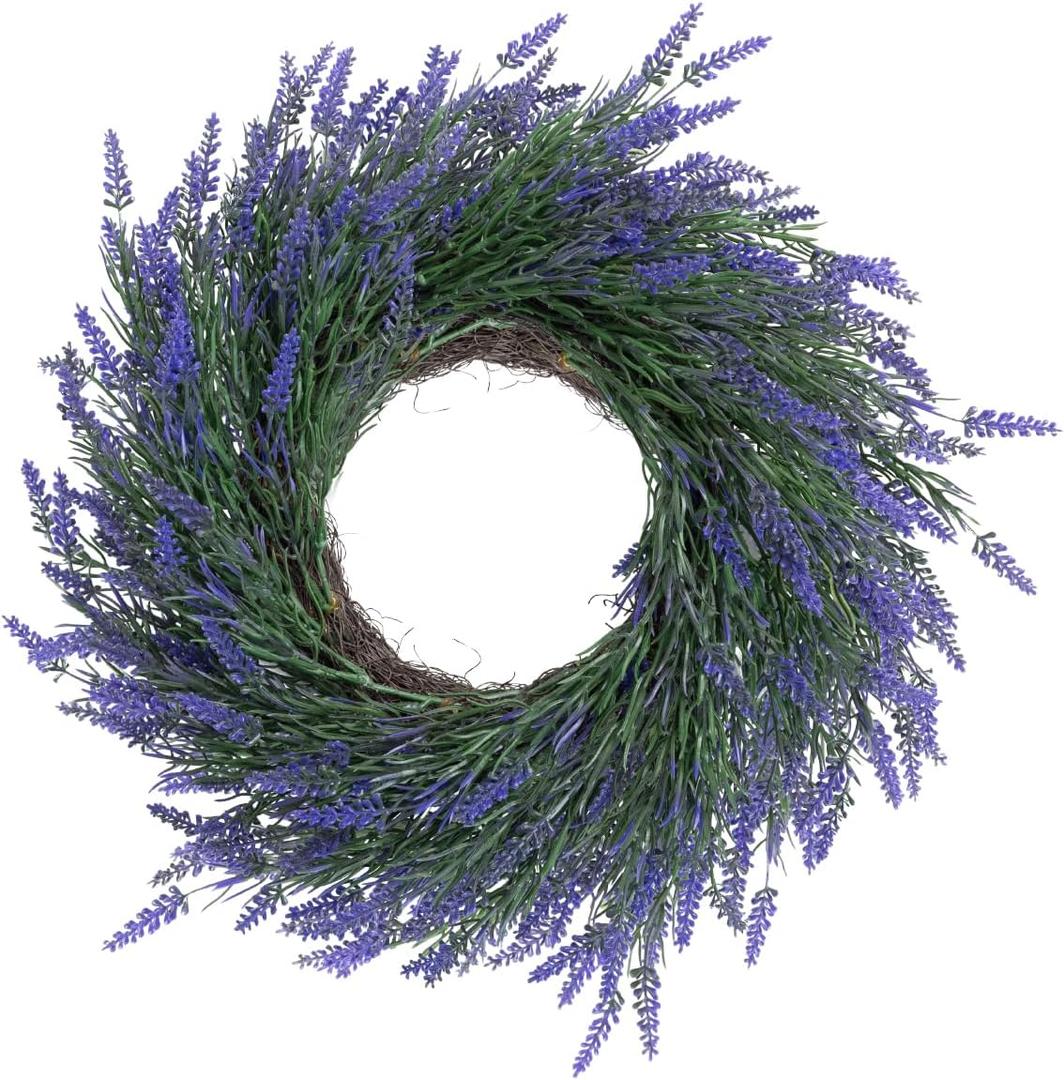 18 Inches Lavender Wreath, Spring Summer Wreaths for Front Door, Artificial Purple Lavender Wreath Decorations for Home Wall Window Farmhouse Decor