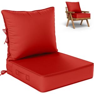 Outdoor Seat Cushion Set 24 L 24 W 5 H Inch Waterproof & Fade Resistant Patio Furniture Cushions with Removable Cover with Handle and Straps for Sofa Chairs, Chairs, Red