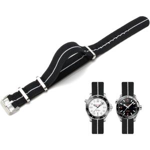 Nylon Elastic Watch Strap Military Parachute Style Watch Band 18mm 20mm 22mm Premium Striped Nylon One-Piece French Paratrooper Watchband Smartwatch Band Replacement Strap for Men Women (Black/White)