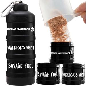 Portable Protein Powder Stackable Container with Top Cap Funnel for Water Bottle | Supplement Organizer and Dispenser | Perfect for Pre-Workout, BCAAs, and Protein Powder | Keychain To-Go