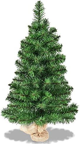 OFFICEJOY 3ft Tabletop Christmas Tree, Small Artificial Spruce Tree in Burlap Base, Ideal for Home, Office, Shops, Holiday Decoration