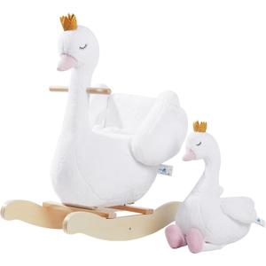 Labebe Kids Rocking Horse White Swan with Little Plush Doll Toys, Stuffed Animal Wooden Rocker for Children 6 Months Boys and Girls/Nursery Christmas, Birthday Gift (Rocking Swan with Doll)