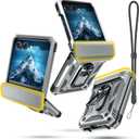 Janmitta Compatible with Moto Razr 2024/2025 Case,Razr+ Plus 2024/2025 Case with Lanyard+Hinge Protection+Finger Ring Holder Kickstand,Dual-Layer Full Body Protective Shockproof Phone Cover,Silver