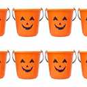 Triumpeek Halloween Pumpkin Trick Treat Buckets, 8 pcs Halloween Jack O Lantern Pails, Trick or Treat Bucket, Portable Plastic Candy Pumpkin Pails