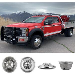 4pc 19.5" Polished Stainless Steel Dually Wheel Simulators,Nice Lookingand Durable Bolt On Wheel Cover, 10 Lug 5 Hand Hole Hubcaps Fit for 2005-2021 Ford F450/F550 with Installation Tool 9F10