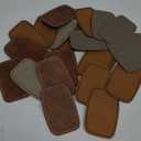 Dunzy 60 Pcs Blank Leatherette Hat Patches with Adhesive Rustic Rounded Rectangle Patch Faux Leather Patches for Hats Costumes Fabric Repair Sew Laser Supplies(Khaki, Gray, Brown,2x3inch)