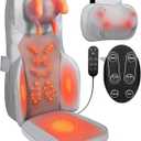 Makerzone Shiatsu Neck Back Massager with Heat - 4D Kneading Full-Body Massage Cushion with Vibration, Dual-Neck Design, Adjustable Intensity, Height for Release Stress, for Office Chair, Home, Grey (Gray)