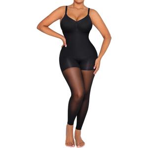 SHAPELLX Full Body Shapewear for Women Tummy Control Body Shaper Sheer Footless Pantyhose Compression Tights Black, Small