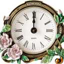 Silent Mini Vintage Analog Table Clock with Hand-Painted Metal Body and Battery Operated Non-Ticking Core for Shelf, Bedroom, Bedside, Desk, Gift Clock (Purple Rose)