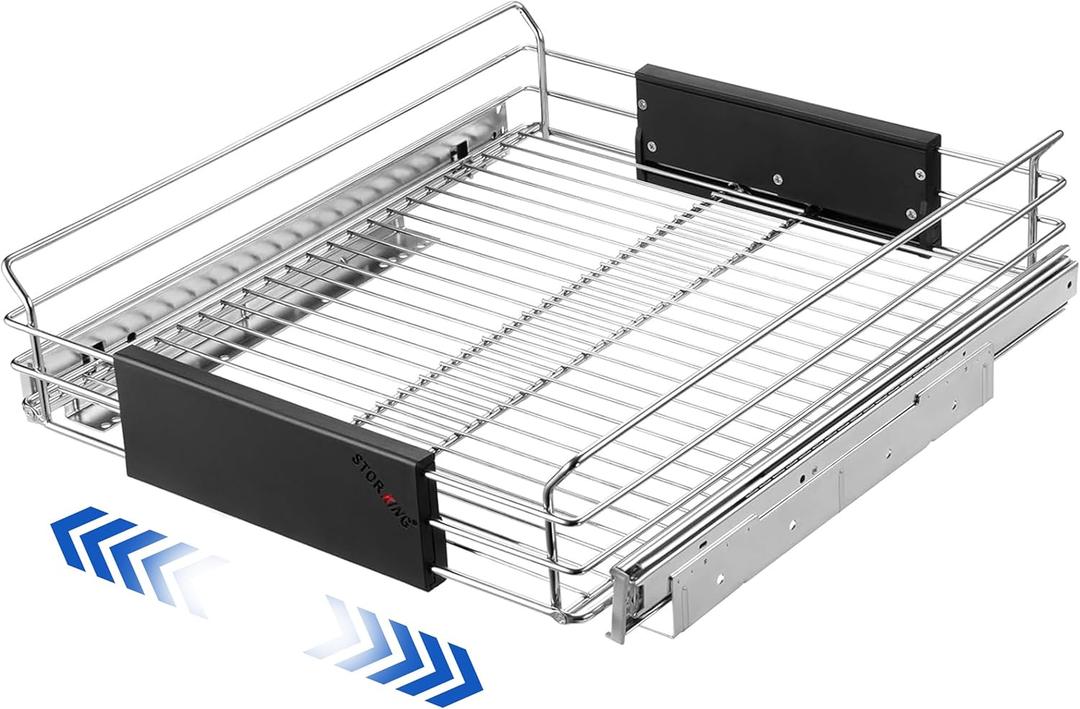Expandable Pull Out Cabinet Organizer, Slide Out Drawers for Kitchen Cabinets, Heavy Duty Storage Drawers, Chrome Plated Cabinet Wire Shelf, Adjustable Width 12.5~20.2" W x 17.3" D