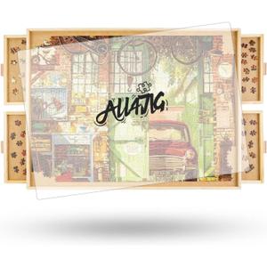 ALL4JIG 1500 Pieces Rotating Puzzle Board with 4 Drawers and Cover, 25"x34" Portable Wooden Jigsaw Puzzle Table for Adults, Lazy Susan Spinning Puzzle Boards Birthday Gift for mom