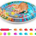 Cat Dog Water Mat with 3PCS Multi-Color Lights [ Newly Upgraded, 2 Layers Thickened Pet ] Anti-Scratch Leak Proof, with Floating Fish for Indoor and Outdoor Cat Dog Toys (Octopus & Light)