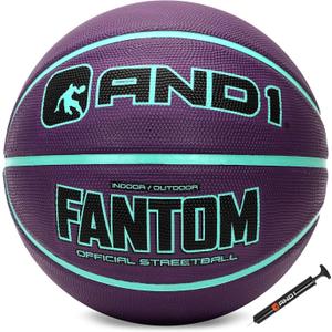 AND1 Fantom Rubber Basketball: Official Regulation Size 7 (29.5 inches) Streetball - Deep Channel Construction, Made for Indoor Outdoor (Royal Purple)