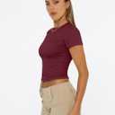 Trendy Queen Womens Short Sleeve T Shirts Summer Crop Tops Basic Slim Fit Gym Workout Y2k Clothes (Red, L)