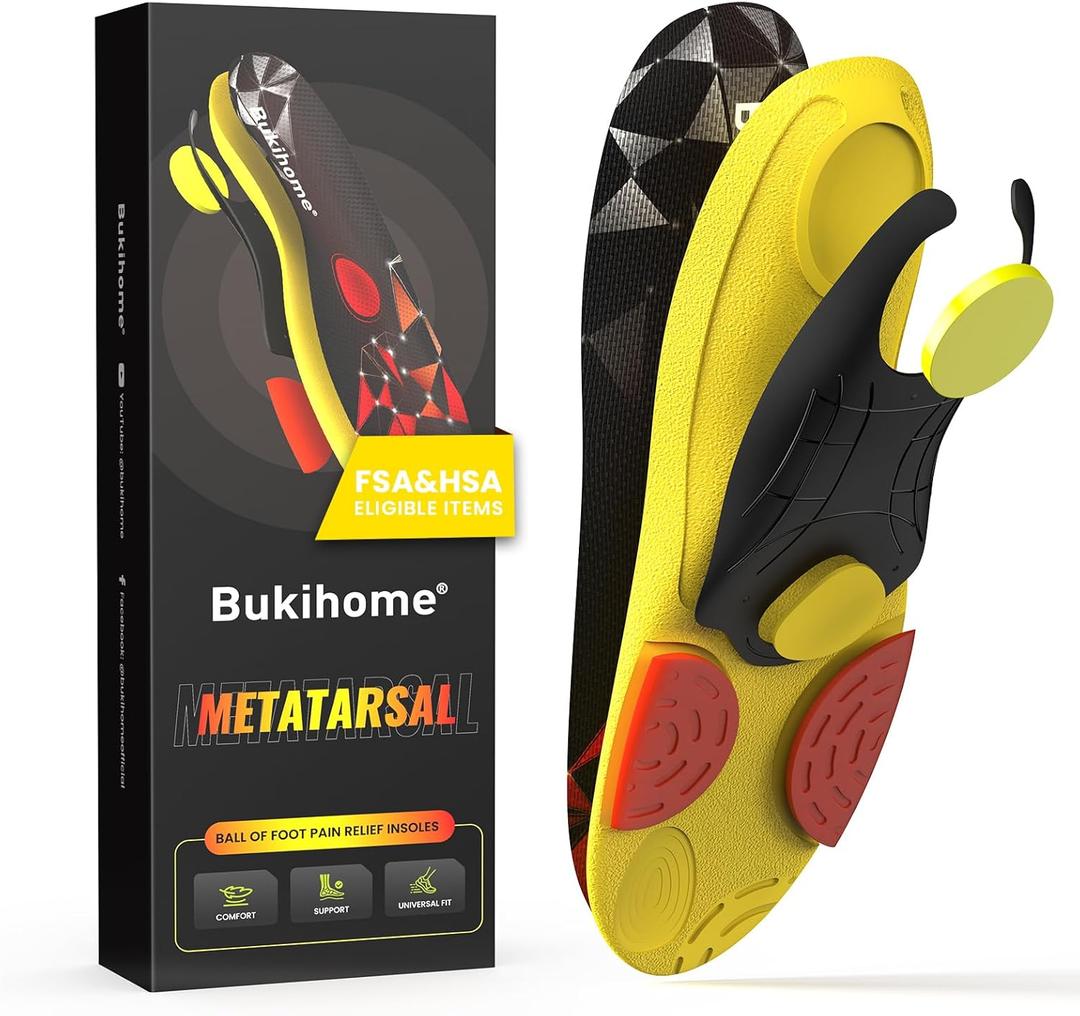 Bukihome Support Orthotic Insoles for Metatarsal & Ball of Foot Pain Relief, Heavy Duty Arch Support Cushioning, EVA for Plantar Fasciitis, Morton's Neuroma - XL (Women 10-11 | Men 8-9 285mm)