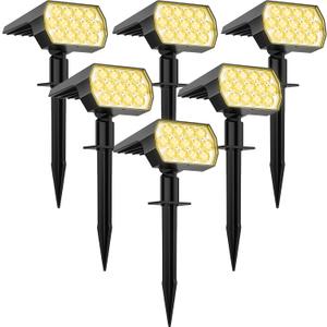 WELALO Solar Spot Lights Outdoor, [6 Pack/65 LED/3 Modes] Solar Landscape Spotlights, Solar Powered Security Lights, IP68 Waterproof Wall Lights for Outsides Walkway Yard Garden Driveway(Warm White)