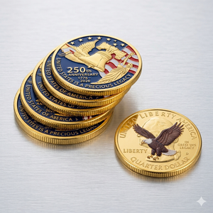 Highergo 250th Anniversary Commemorative Coins USA Eagle and Patriotic Symbols Collectible 250 Year Merchandise for Celebration Display Collectors Challenge Coin Gift(10 Pcs,Style 1)