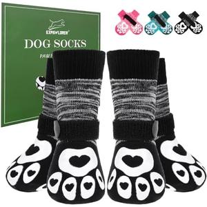 EXPAWLORER Dog Socks to Prevent Licking Paws with Grippers for Hardwood Floors Anti Slip, Glow-in-the-Dark Dog Cold Winter Shoes Booties Boots & Paw Protectors for  Senior Dogs Small