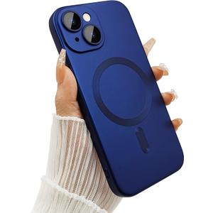 ankofave Magnetic Case for iPhone 15 Phone Case for Women, Matte Luxury Soft Metallic Luster Design with Camera Lens Protector, Compatible with Magsafe Case for iPhone 15 6.1"-Dark Blue