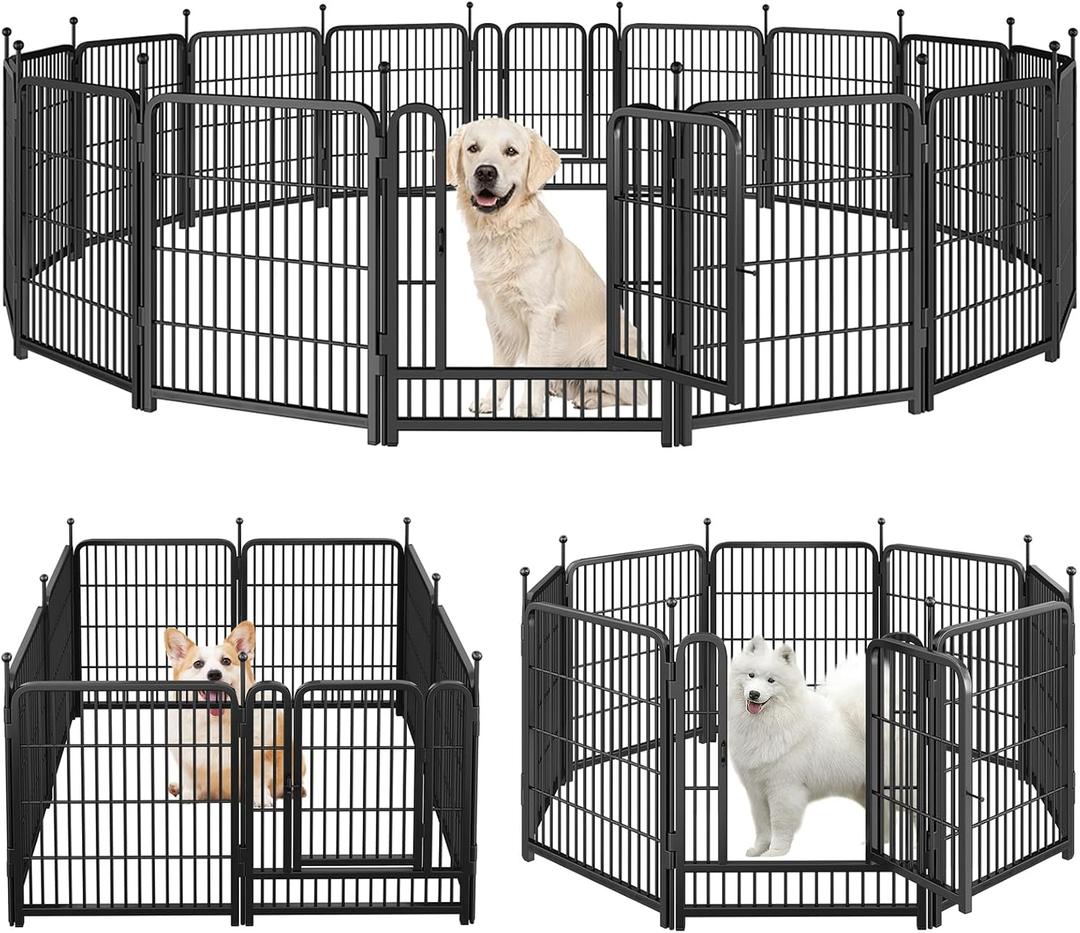 Dog Playpen Portable Outdoor Dog Fence, Dog Playpen for Large/Medium/Small Dogs, Dog Fences for The Yard with Doors Foldable Metal