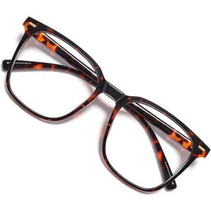 Oversized Square Blue Light Blocking Glasses for Women Men, Anti-Fatigue Computer Monitor Glasses Reduce Eye Strain (Brown Tortoise)