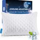 Cooling Side Sleeper Pillow for Adults, Firm Bed Pillow for Side Sleepers Neck and Shoulder Pain, Luxury Shredded Memory Foam Pillow Set of 1- Adjustable King Size- Washable Cover Original White