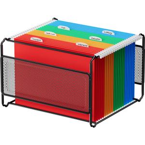 MaxGear Hanging File Organizer Box, Letter Size Hanging Folder Organizer with Smooth Rails, Metal Filing Box for Hanging File Folders, Mesh File Storage Box for Desk, Office, School, Home, Black