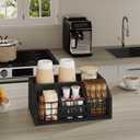 YINMIT Coffee Station Organizer for Countertop, Wood Coffee Bar Organizer with Removable Dividers for Pods, Syrup, Cups, Stirrer, Tea - Office Bar Accessories, Iron Wire-Black