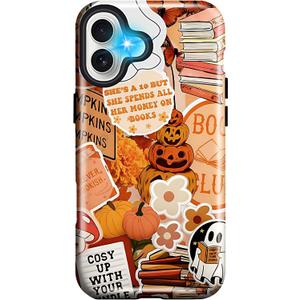SOGCASE Girls Cute Case for iPhone 16 Pro Max, Pumpkins Flowers Women Phone Cases | Dual-Layer Shockproof Protection