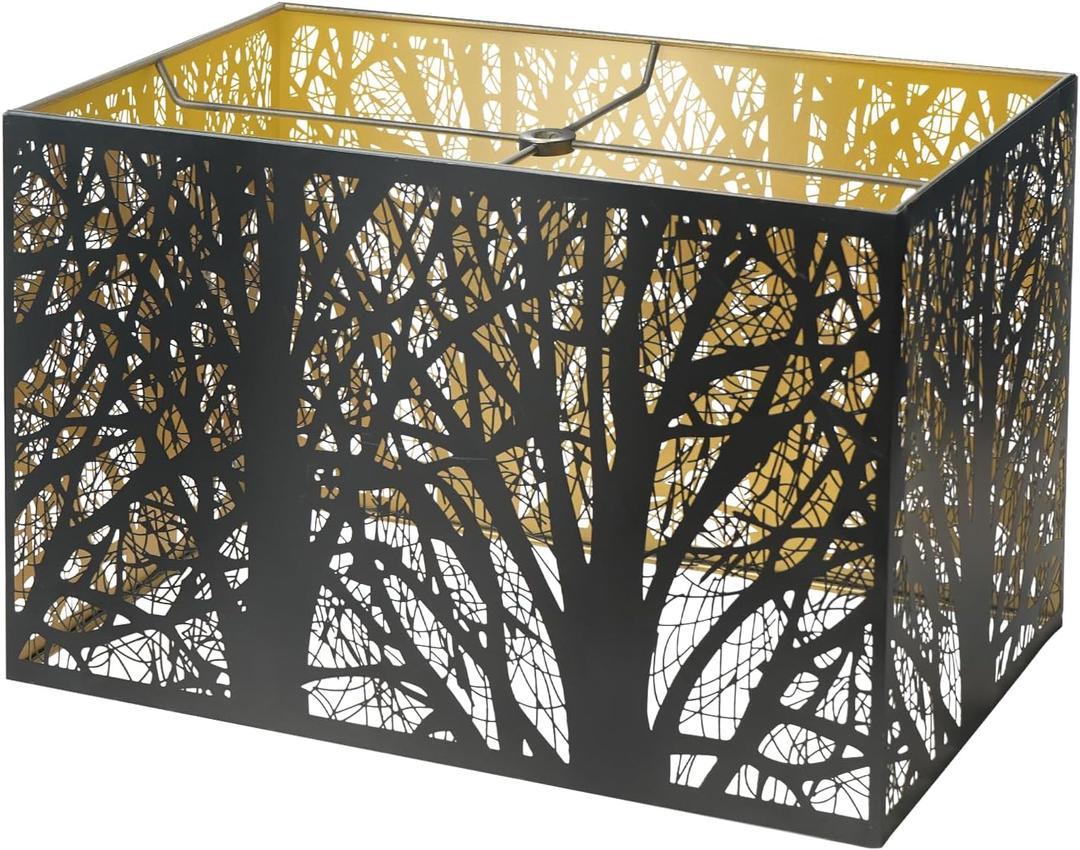 Metal Large Rectangular Lampshade For Table Lamp Floor Lamps,8"14"9" Black Outside Gold Inside Replacement Forest Rectangle Lamp Shade Spider Fitter