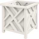 Pure Garden Lattice Design Planter Box - 15.5-Inch-Square Decorative Outdoor Flower or Plant Pot - Front Porch, Patio, and Garden Decor (White)