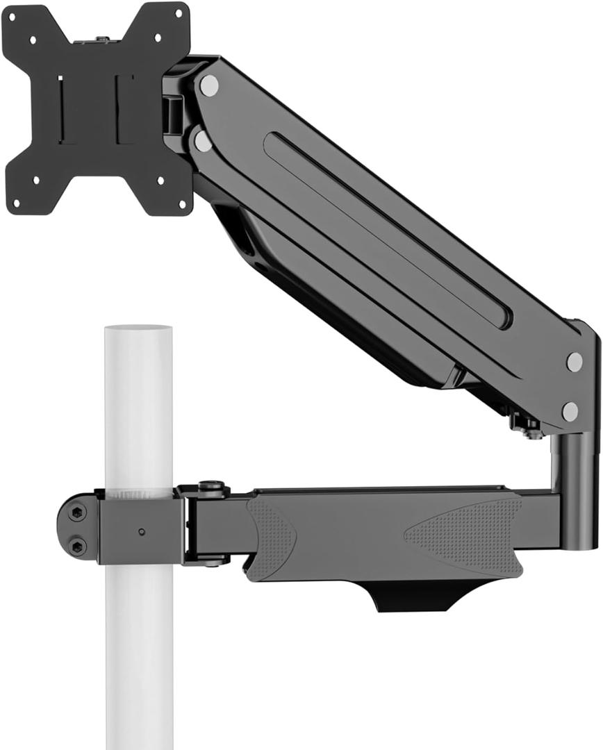 suptek Single Monitor Arm, Full Motion Pneumatic Pole Mount Arm for 17 to 32 inch Monitor Screens, Support Weight up to 22lbs,75mm and 100mm VESA Plate, Black
