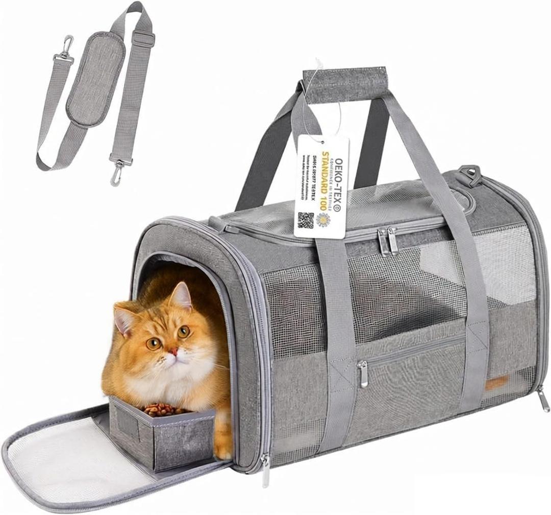 Simpelg Cat Carrier Pet Carrier for Small Cats Puppies Under 15 lbs TSA Airline Approved Carrier Bag Soft Sided Travel Carriers with Safe Reflective Strip, Grey 