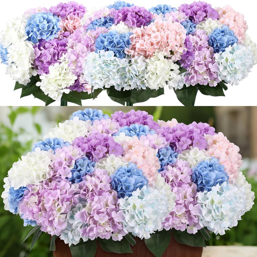 Suncalla Multicolor 6 Bundles Hydrangea Artificial Flowers Bulk 30 Heads 20'' Faux Fake Hydrangea for Spring Graves Easter Decor Porch Indoor Outdoor Home Garden Wedding Table Centerpieces