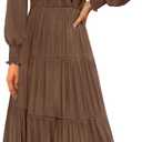 Womens Flutter Long Sleeve Smocked Tiered Nursing Dress for Breastfeeding (Small, Coffee-09)