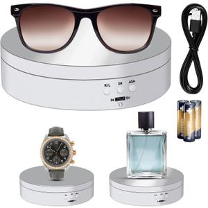 Hicarer Rotating Display Stand 5.4" /6.6 Lbs Load Motorized Spinning Platform Rotating Base 360 Cup Turner Electric Turntable Stand for Photography Products and Shows(Mirror White)