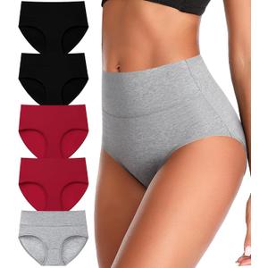 ASIMOON Tummy Control High Waisted Underwear for Women Cotton Plus Size Full Coverage Panties Ladies Briefs (X-Large, Multicoloured-05-5 Pack)