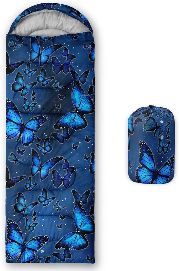 Kids Sleeping Bag for Boys Girls,Rocket Astronaut Moon Print-Lightweight Warm Portable Outdoor Indoor-Waterproof Cold Weather Resistant Sleeping Bag for Camping Hiking (Butterfly)