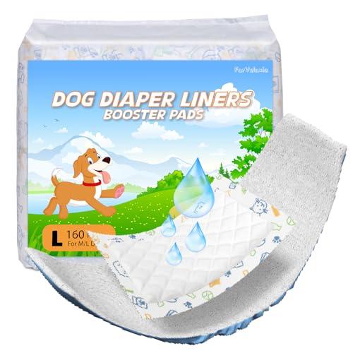 FurVeluxia Dog Diaper Liners 160ct, Disposable Dog Diaper Pads Liner Female and Male Super Absorbent Doggie Period Diaper Inserts fit Most Puppy Diapers,Belly Band(Long), M/L