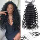 18 Inch Knotless Pre-Separated Crochet Feather Hair Extensions, Deep Wave Natural Black Real Human Hair, Invisible No Damage Reusable Hair for Women (Deep wave 1B, 18inch 60g)