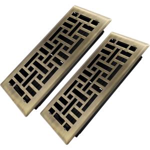 Howeall 4x10 Inches 2 Pack Heavy Duty Walkable Floor Register Easy Adjust Air Supply Lever Floor Vents - Seattle Design - Vent Cover for Home Floor - Antique Brass