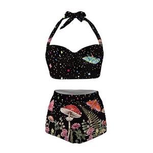 Jndtueit Mushroon Women's Bathing Suits Top, Butterfly Bikini High Waisted Bottom 2 Pcs, Starry Night Colorful Sport Bath Tankini Swimsuit L