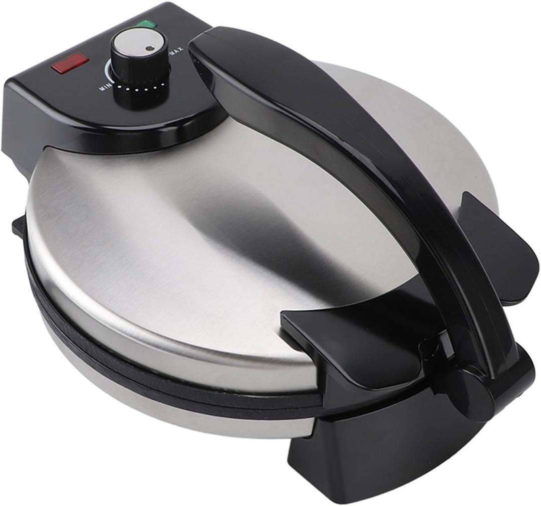 Luqeeg Electric Tortilla Press, Anti Stick Electric Roti Maker Machine Pizza Machine with 10in Knob Temperature Control & Stainless Steel Cover for Cooking
