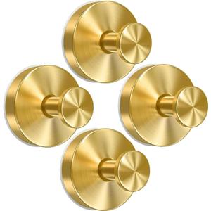 Suction Cup Hooks for Shower, 2026 Upgraded Drill-Free Suction Cup Hooks for Bathroom Window Glass Door Wall, Bath Robe Looafh Wreath Hook for Hanging, Matte Brushed Satin Gold(4PCS)