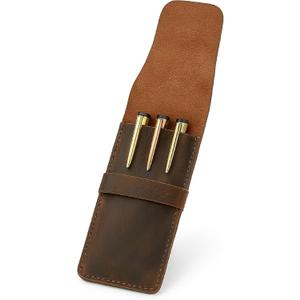 TheAntiq Leather Pen Case, Pen Protector for Fountain Pens, Pen Holder, Pencil Case, Handmade 2,3 Pen Pouch Genuine Leather (Brown, 3 Pen)