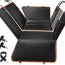 6-in-1 Leather Dog BackSeat Extender, Hard Bottom 40/60 Split Waterproof Car Back/Front Seat Cover, Rear Hammock Carseat Protector, Large Size Pet Mat for SUV/Truck/Cargo, Vehicle Bed Travel Accessory