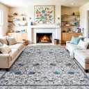 10x14 Blue Cream Area Rug for Living Room Bedroom Neutral Floral Soft Non Slip Rug Low Pile Distressed Large Carpet for Dining Room Nursery Office Indoor